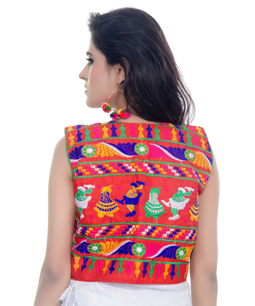 Banjara India Women's Cotton Blend Kutchi Embroidered Sleeveless Short Jacket/Koti/Shrug (Dandiya) - SJK-DND03 - Banjara India