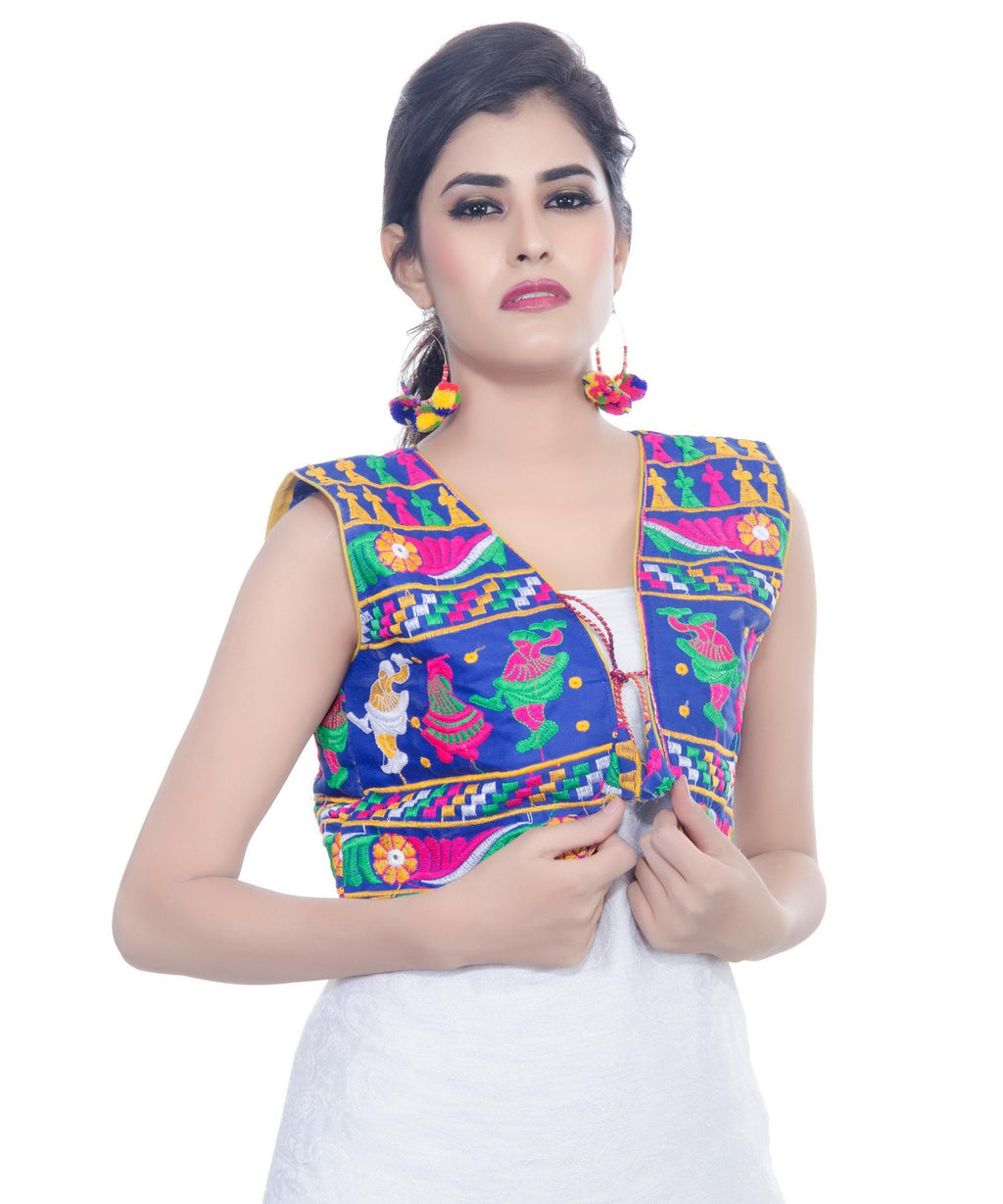 Banjara India Women's Cotton Blend Kutchi Embroidered Sleeveless Short Jacket/Koti/Shrug (Dandiya) - SJK-DND04 - Banjara India