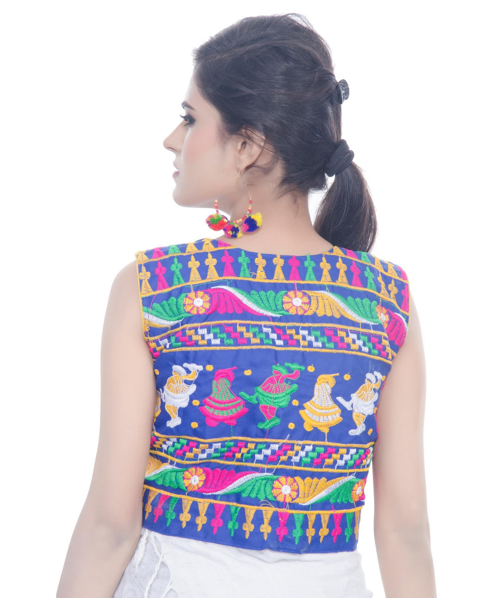 Banjara India Women's Cotton Blend Kutchi Embroidered Sleeveless Short Jacket/Koti/Shrug (Dandiya) - SJK-DND04 - Banjara India