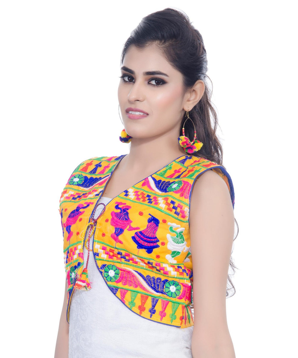 Banjara India Women's Cotton Blend Kutchi Embroidered Sleeveless Short Jacket/Koti/Shrug (Dandiya) - SJK-DND05 - Banjara India
