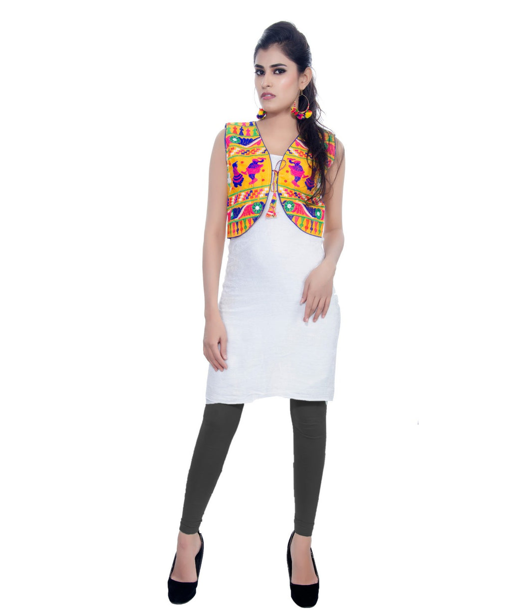Banjara India Women's Cotton Blend Kutchi Embroidered Sleeveless Short Jacket/Koti/Shrug (Dandiya) - SJK-DND05 - Banjara India