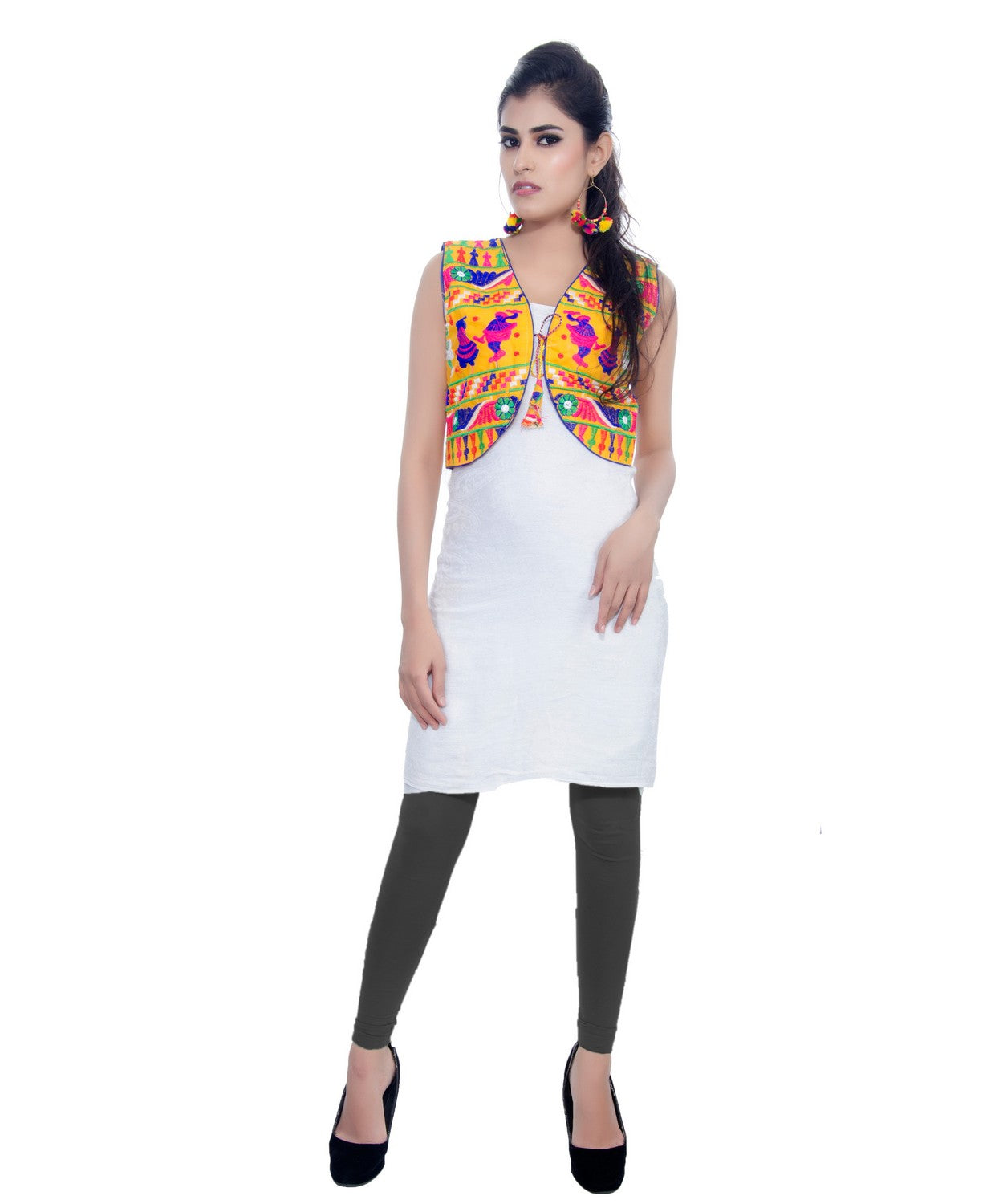 Banjara India Women's Cotton Blend Kutchi Embroidered Sleeveless Short Jacket/Koti/Shrug (Dandiya) - SJK-DND05 - Banjara India