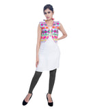 Banjara India Women's Cotton Blend Kutchi Embroidered Sleeveless Short Jacket/Koti/Shrug (Floral) - SJK-FLR02 - Banjara India