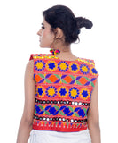 Banjara India Women's Cotton Blend Kutchi Embroidered Sleeveless Short Jacket/Koti/Shrug (Floral) - SJK-FLR03 - Banjara India
