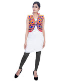 Banjara India Women's Cotton Blend Kutchi Embroidered Sleeveless Short Jacket/Koti/Shrug (Floral) - SJK-FLR03 - Banjara India