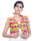 Banjara India Women's Cotton Blend Kutchi Embroidered Sleeveless Short Jacket/Koti/Shrug (Floral) - SJK-FLR05 - Banjara India