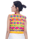 Banjara India Women's Cotton Blend Kutchi Embroidered Sleeveless Short Jacket/Koti/Shrug (Floral) - SJK-FLR05 - Banjara India