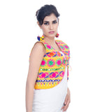 Banjara India Women's Cotton Blend Kutchi Embroidered Sleeveless Short Jacket/Koti/Shrug (Floral) - SJK-FLR05 - Banjara India
