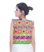 Banjara India Women's Cotton Blend Kutchi Embroidered Sleeveless Short Jacket/Koti/Shrug (Floral) - SJK-FLR07 - Banjara India