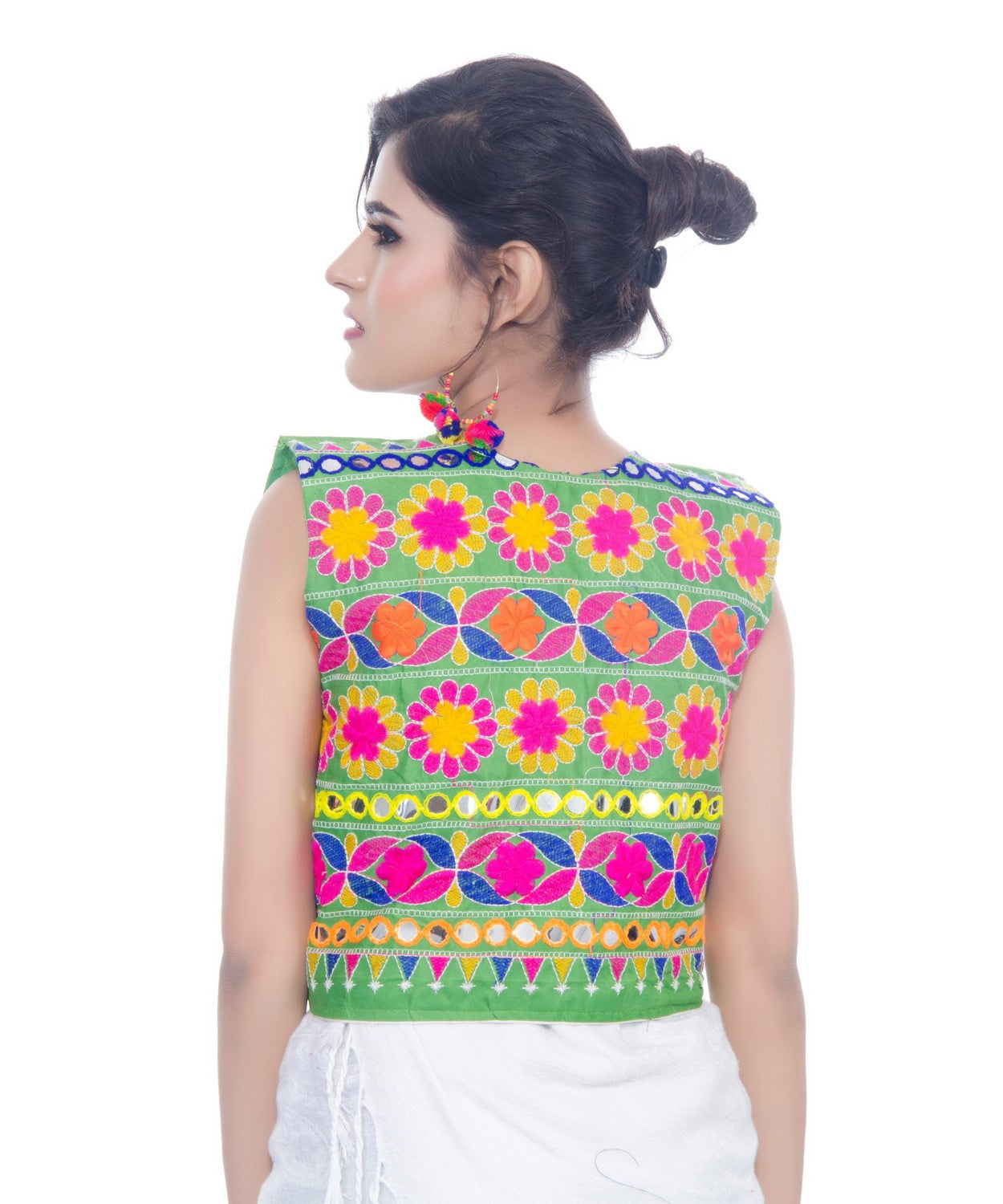 Banjara India Women's Cotton Blend Kutchi Embroidered Sleeveless Short Jacket/Koti/Shrug (Floral) - SJK-FLR07 - Banjara India