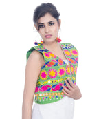 Banjara India Women's Cotton Blend Kutchi Embroidered Sleeveless Short Jacket/Koti/Shrug (Floral) - SJK-FLR07 - Banjara India