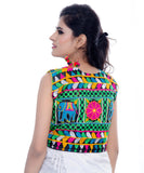 Banjara India Women's Cotton Blend Kutchi Embroidered Sleeveless Short Jacket/Koti/Shrug (Haathi) - SJK-HTH01 - Banjara India