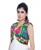 Banjara India Women's Cotton Blend Kutchi Embroidered Sleeveless Short Jacket/Koti/Shrug (Haathi) - SJK-HTH01 - Banjara India