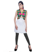Banjara India Women's Cotton Blend Kutchi Embroidered Sleeveless Short Jacket/Koti/Shrug (Haathi) - SJK-HTH01 - Banjara India