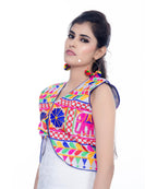 Banjara India Women's Cotton Blend Kutchi Embroidered Sleeveless Short Jacket/Koti/Shrug (Haathi) - SJK-HTH02 - Banjara India