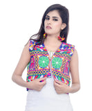 Banjara India Women's Cotton Blend Kutchi Embroidered Sleeveless Short Jacket/Koti/Shrug (Haathi) - SJK-HTH04 - Banjara India