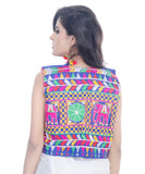 Banjara India Women's Cotton Blend Kutchi Embroidered Sleeveless Short Jacket/Koti/Shrug (Haathi) - SJK-HTH04 - Banjara India