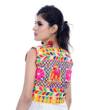 Banjara India Women's Cotton Blend Kutchi Embroidered Sleeveless Short Jacket/Koti/Shrug (Haathi) - SJK-HTH05 - Banjara India