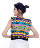 Banjara India Women's Cotton Blend Kutchi Embroidered Sleeveless Short Jacket/Koti/Shrug (Swastik) - SJK-SWT01 - Banjara India