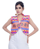 Banjara India Women's Cotton Blend Kutchi Embroidered Sleeveless Short Jacket/Koti/Shrug (Swastik) - SJK-SWT02 - Banjara India