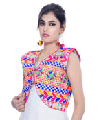 Banjara India Women's Cotton Blend Kutchi Embroidered Sleeveless Short Jacket/Koti/Shrug (Swastik) - SJK-SWT02 - Banjara India