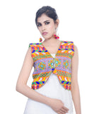 Banjara India Women's Cotton Blend Kutchi Embroidered Sleeveless Short Jacket/Koti/Shrug (Swastik) - SJK-SWT03 - Banjara India