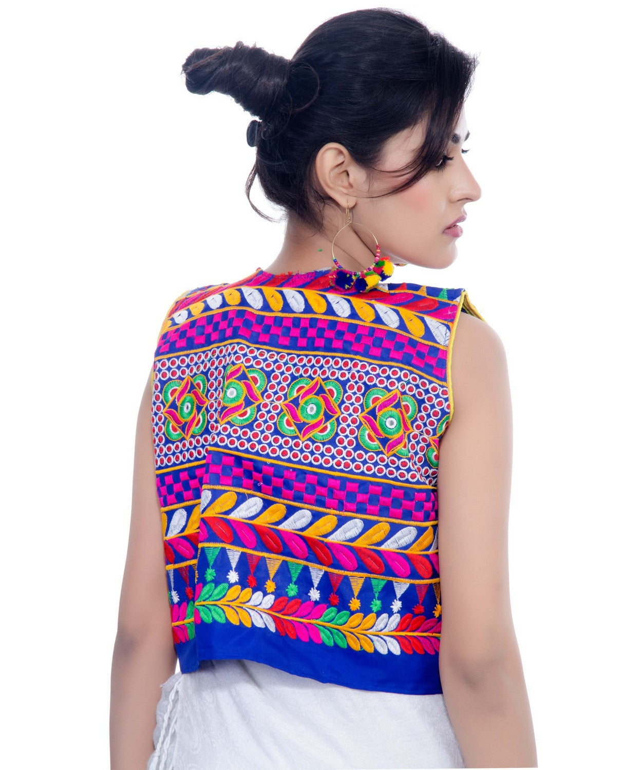 Banjara India Women's Cotton Blend Kutchi Embroidered Sleeveless Short Jacket/Koti/Shrug (Swastik) - SJK-SWT04 - Banjara India