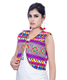 Banjara India Women's Cotton Blend Kutchi Embroidered Sleeveless Short Jacket/Koti/Shrug (Swastik) - SJK-SWT04 - Banjara India