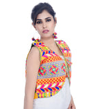 Banjara India Women's Cotton Blend Kutchi Embroidered Sleeveless Short Jacket/Koti/Shrug (Swastik) - SJK-SWT05 - Banjara India