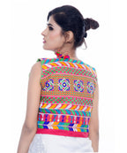 Banjara India Women's Cotton Blend Kutchi Embroidered Sleeveless Short Jacket/Koti/Shrug (Swastik) - SJK-SWT06 - Banjara India