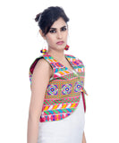 Banjara India Women's Cotton Blend Kutchi Embroidered Sleeveless Short Jacket/Koti/Shrug (Swastik) - SJK-SWT06 - Banjara India