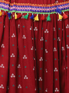 Banjara India Bandhani Print & Kutchi Embroidered Border Rayon Skirt/Chaniya - SKIRT-3D-MAROON (2.2m)