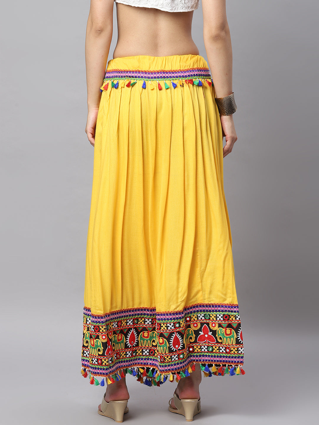 Banjara India Kutchi Embroidered Border Rayon Skirt/Chaniya - SKIRT-ELE-MANGO (2.2m)