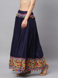 Banjara India Kutchi Embroidered Border Rayon Skirt/Chaniya - SKIRT-ELE-NAVYBLUE (2.2m)
