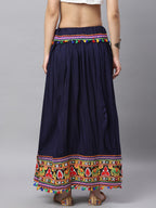 Banjara India Kutchi Embroidered Border Rayon Skirt/Chaniya - SKIRT-ELE-NAVYBLUE (2.2m)