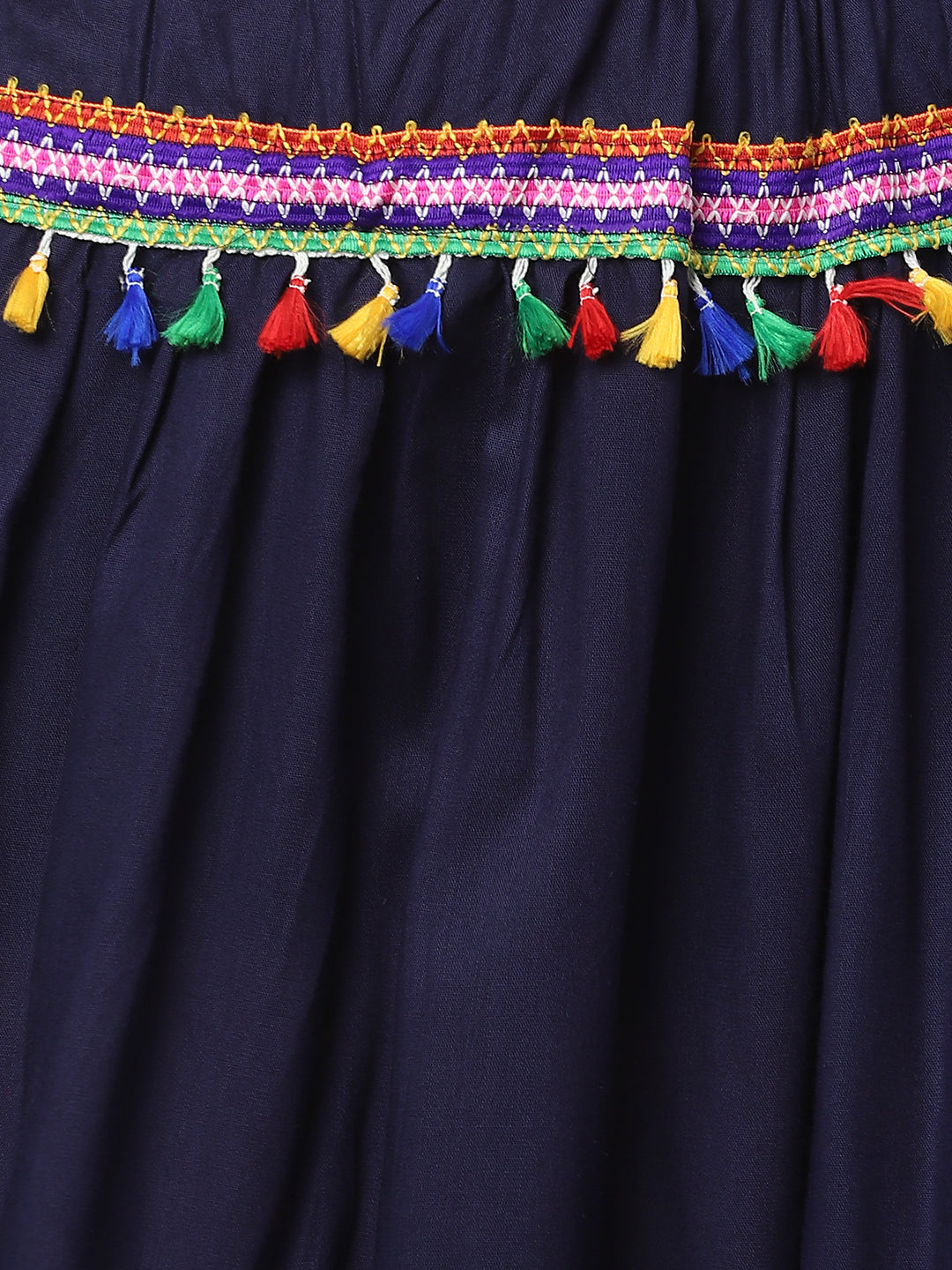 Banjara India Kutchi Embroidered Border Rayon Skirt/Chaniya - SKIRT-ELE-NAVYBLUE (2.2m)