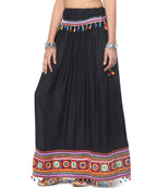 Banjara India Kutchi Embroidered Border Rayon Skirt/Chaniya - SKR-1000-Black (2.2m)