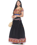 Banjara India Kutchi Embroidered Border Rayon Skirt/Chaniya - SKR-1000-Black (2.2m)