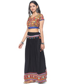 Banjara India Kutchi Embroidered Border Rayon Skirt/Chaniya - SKR-1000-Black (2.2m)