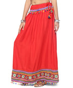 Banjara India Kutchi Embroidered Border Rayon Skirt/Chaniya - SKR-1000-Red (2.2m)