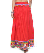Banjara India Kutchi Embroidered Border Rayon Skirt/Chaniya - SKR-1000-Red (2.2m)