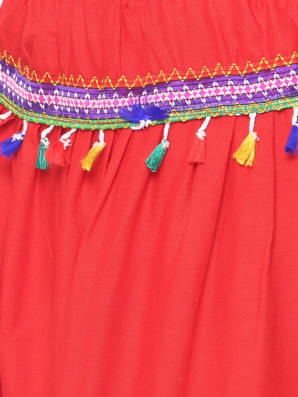 Banjara India Kutchi Embroidered Border Rayon Skirt/Chaniya - SKR-1000-Red (2.2m)