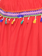 Banjara India Kutchi Embroidered Border Rayon Skirt/Chaniya - SKR-1000-Red (2.2m)