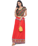 Banjara India Kutchi Embroidered Border Rayon Skirt/Chaniya - SKR-1000-Red (2.2m)