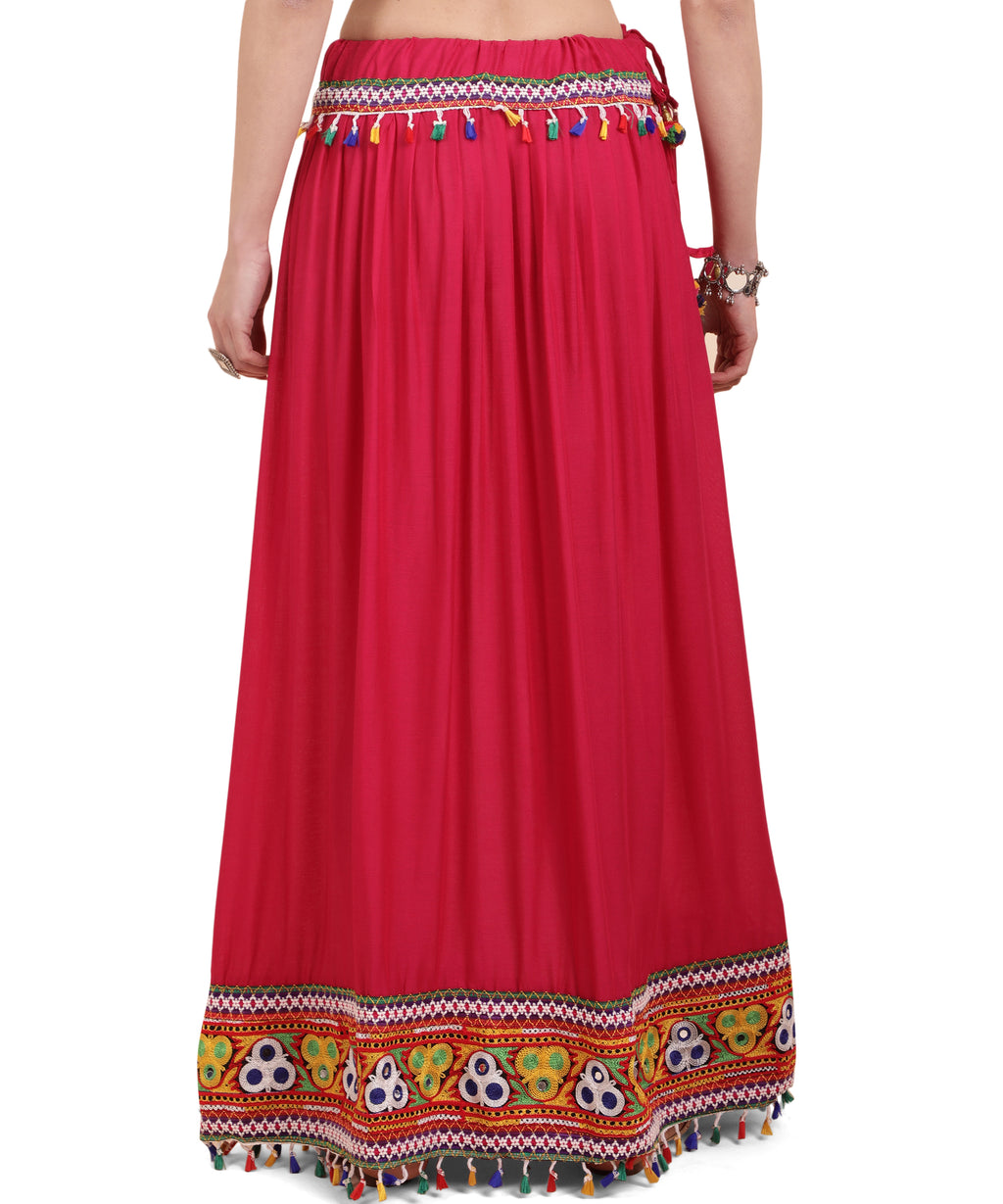 Banjara India Kutchi Embroidered Border Rayon Skirt/Chaniya - SKR-2000-Pink (2.2m)