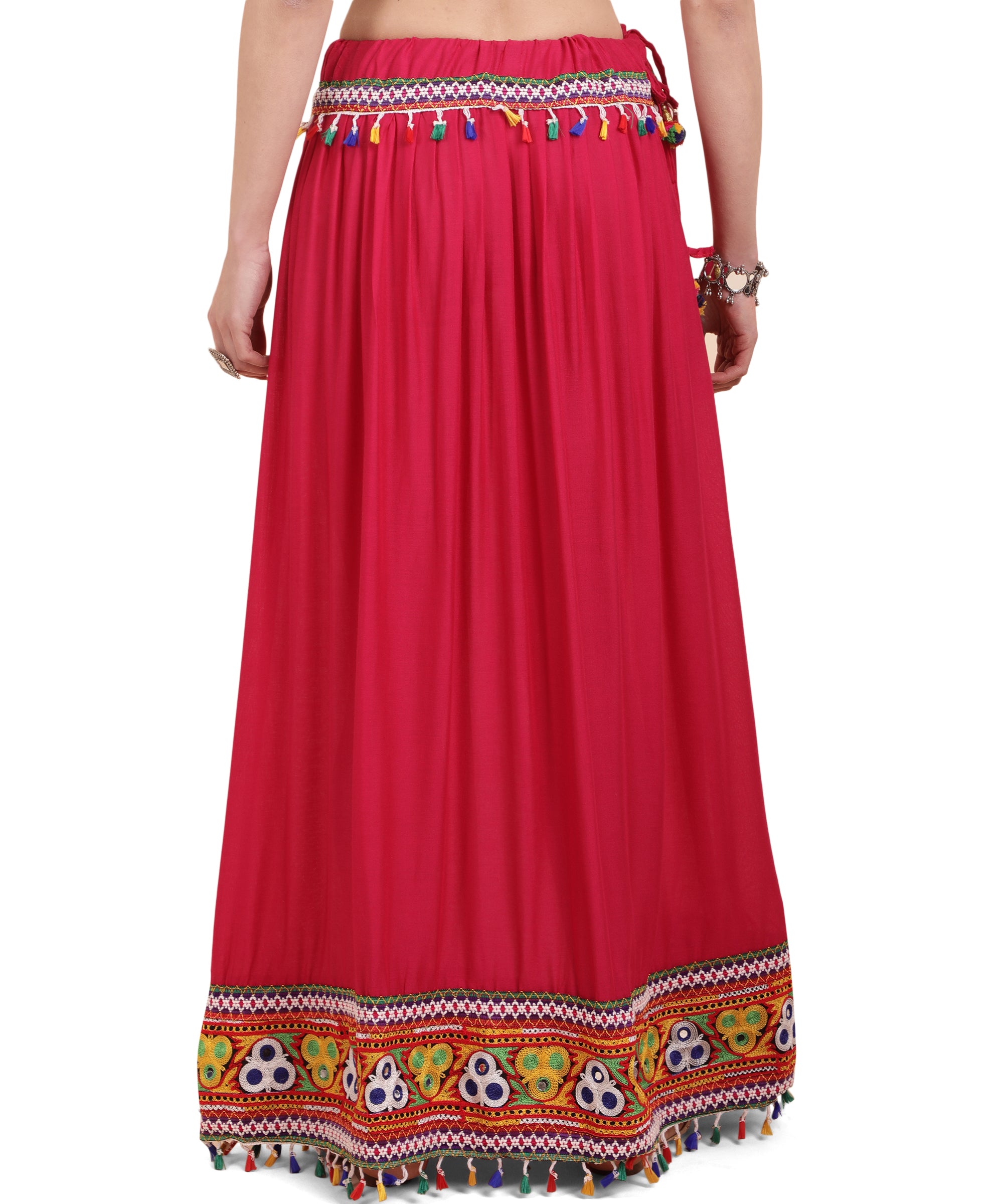 Banjara India Kutchi Embroidered Border Rayon Skirt/Chaniya - SKR-2000-Pink (2.2m)