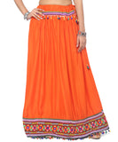 Banjara India Kutchi Embroidered Border Rayon Skirt/Chaniya - SKR-3000-Orange (2.2m)