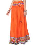 Banjara India Kutchi Embroidered Border Rayon Skirt/Chaniya - SKR-3000-Orange (2.2m)