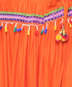Banjara India Kutchi Embroidered Border Rayon Skirt/Chaniya - SKR-3000-Orange (2.2m)