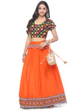 Banjara India Kutchi Embroidered Border Rayon Skirt/Chaniya - SKR-3000-Orange (2.2m)